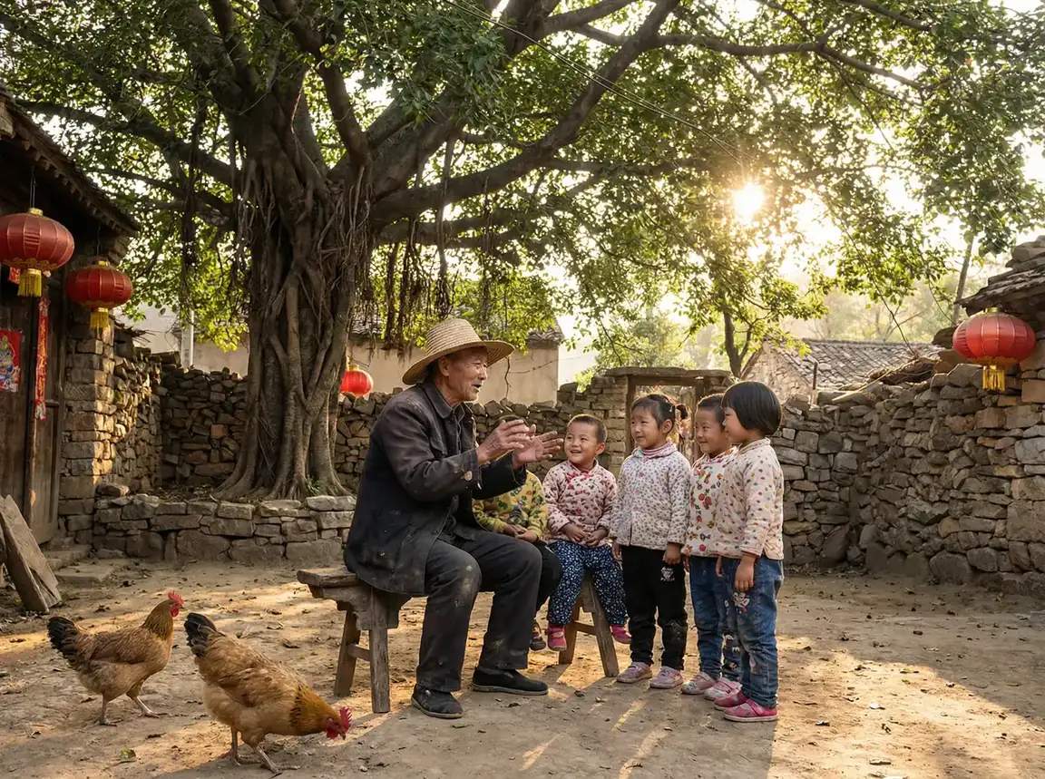 老人在大榕树下给孩子们讲故事 - 浙江直播在线观看 乡村记忆